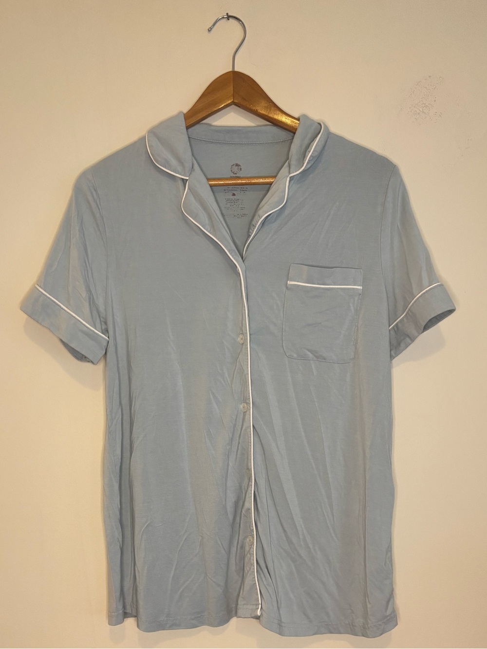 Kindred Bravely Light Blue Short-Sleeve Button-Down Pajama Top and Bottom Set